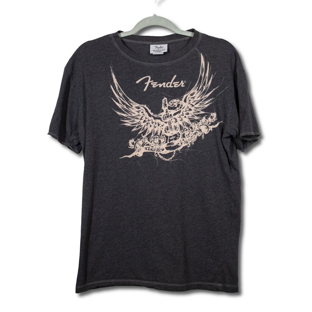 Fender Graphic T-shirt Mens Size L Heather Black Rock & Roll